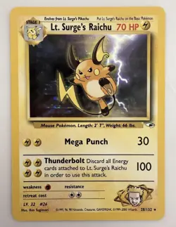 Lt. Surge's Raichu 028/132 Gym Heroes Rare 2000 Stage 1 70 HP Pokemon Card - Image 1