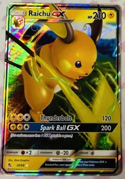 Pokemon TCG: Raichu GX 20/68 Hidden Fates Ultra Rare Holo Card Near Mint - Image 1