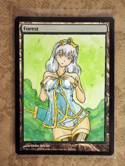 Full Forest Altered Art Hand Painted MTG Magic the Gathering Anime Girl - Image 1