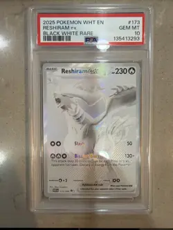 Pokemon 2025 WHT en White Flare Reshiram EX #173/086 Black White Rare PSA 10 - Image 1