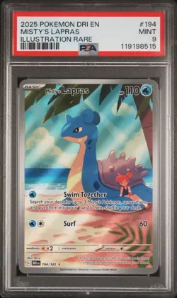 PSA 9 MINT 2025 POKEMON DRI EN MISTY'S LAPRAS 194/182 ART RARE🔥🔥 - Image 1