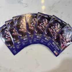One Piece OP14 - THE AZURE SEA’S SEVEN - Sleeved Blister Booster Packs Lot Of 7 - Image 1