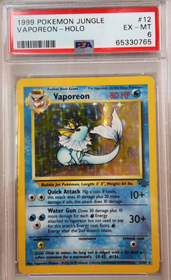 PSA 6 EXCELLENT-MINT (EX-MT) 1999 Pokemon Jungle Vaporeon Holo Card – 12/64 - Image 1