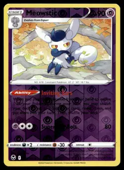 Meowstic 82/195 Pokemon Card Silver Tempest Uncommon 90 HP Rev Holo NM UM - Image 1