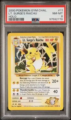 PSA 8 LT. Surge's Raichu Gym Challenge 11/132 Pokemon Card Near MINT Holo - Image 1