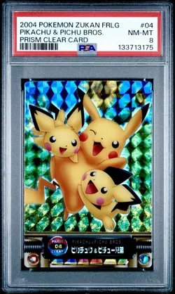 PSA 8 Pikachu & Pichu Bros Prism Japanese Carddass Zukan No 04 Pokemon - Image 1