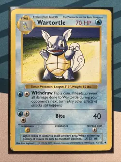 Pokemon Card - Wartortle - Shadowless (42/102) WOTC Base Set *DMG* - Image 1