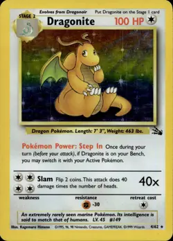 DRAGONITE 4/62 HOLO RARE FOSSIL POKEMON UNLIMITED HOLO MP - Image 2