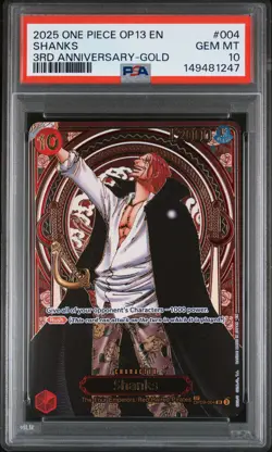 2025 ONE PIECE OP13-CARRYING ON HIS WILL 3RD ANV-GOLD #004 SHANKS PSA 10 - Image 1