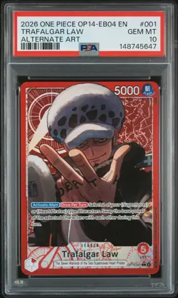 2026 ONE PIECE OP14-EB04-THE AZURE SEA'S SEVEN ALT ART #001 TRAFALGAR LAW PSA 10 - Image 1