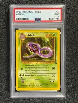 1999 Pokemon Fossil #31 ARBOK Uncommon Base Set Series 31/62 Pokemon Card PSA 9 - Image 1