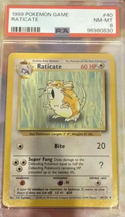 Raticate #40 PSA 8 Base Set 1999 Pokemon Card - Image 1