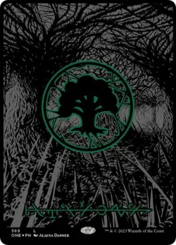 MTG English Forest (Phyrexian) - Full Art (Oil Slick Raised Foil) NM Foil - Image 1