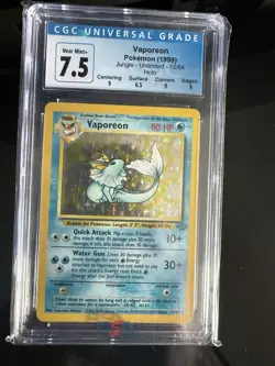 CGC 7.5 Vaporeon Holo Rare 12/64 Jungle Unlimited Pokemon TCG 1999 Card - Image 1