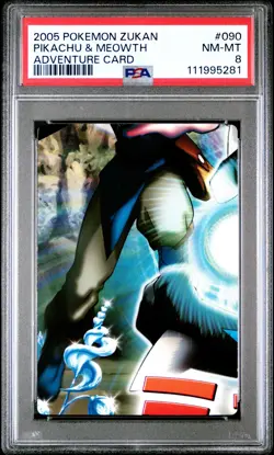2005 CARDDASS POKEMON ADVANCED GENERATION ZUKAN CARD #090 PIKACHU & MEOWTH PSA 8 - Image 1