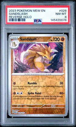 2023 POKEMON MEW EN-151 REVERSE HOLO #028 SANDSLASH PSA 8 - Image 1