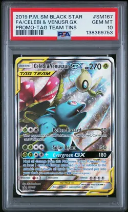 2019 POKEMON SM BLACK STAR PROMO #SM167 FULL ART/CELEBI & VENUSAUR GX PSA 10 - Image 1