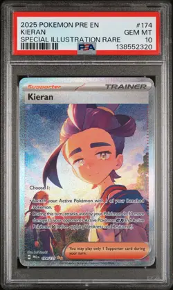 2025 POKEMON PRE EN-PRISMATIC EVOLUTIONS SPECIAL ILLUSTRATION RARE KIERAN PSA 10 - Image 1
