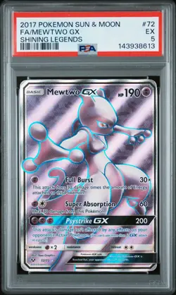 2017 POKEMON SUN & MOON SHINING LEGENDS #72 FULL ART/MEWTWO GX PSA 5 - Image 1