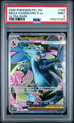 2025 POKEMON PFL EN-PHANTASMAL FLAMES ULTRA RARE #109 MEGA CHARIZARD X EX PSA 9 - Image 1
