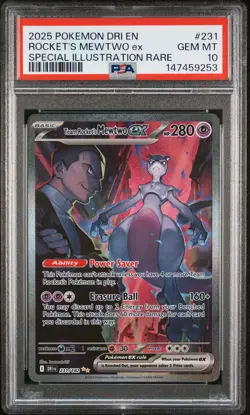 2025 POKEMON DRI SPECIAL ILLUSTRATION RARE #231 TEAM ROCKET'S MEWTWO EX PSA 10 - Image 1