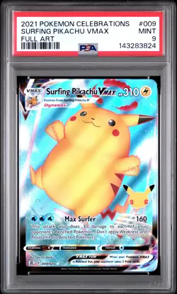 2021 POKEMON CELEBRATIONS #009 FULL ART/SURFING PIKACHU VMAX PSA 9 - Image 1