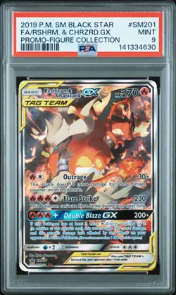 2019 POKEMON SM BLACK STAR PROMO #SM201 FULL ART/RESHIRAM & CHARIZARD GX PSA 9 - Image 1