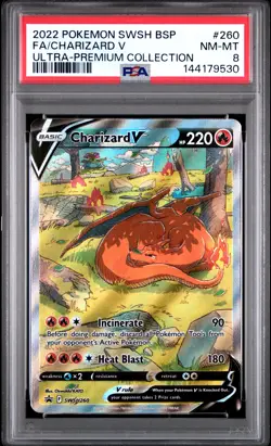 2022 POKEMON SWSH BLACK STAR PROMO #260 FULL ART/CHARIZARD V PSA 8 - Image 1