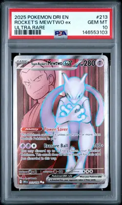 2025 POKEMON DESTINED RIVALS ULTRA RARE #213 TEAM ROCKET'S MEWTWO EX PSA 10 - Image 1