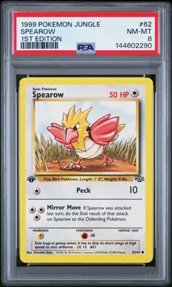 1999 POKEMON JUNGLE 1ST EDITION #62 SPEAROW PSA 8 - Image 1