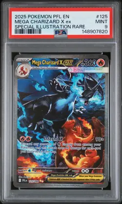 2025 POKEMON PFL EN-PHANTASMAL FLAMES #125 MEGA CHARIZARD X EX PSA 9 - Image 1