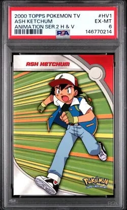 2000 TOPPS POKEMON TV ANIMATION SERIES 2 HEROES & VILLAINS ASH KETCHUM PSA 6 - Image 1