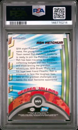 2000 TOPPS POKEMON TV ANIMATION SERIES 2 HEROES & VILLAINS ASH KETCHUM PSA 6 - Image 2