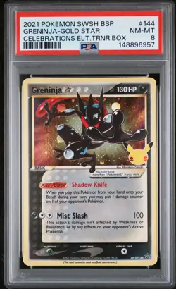 2021 POKEMON SWSH PROMO CELEBRATIONS ETB #144 GRENINJA-GOLD STAR PSA 8 - Image 1