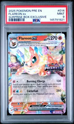 2025 POKEMON PRE EN-PRISMATIC EVOLUTIONS SURPRISE BOX EXCLUSIVE FLAREON EX PSA 9 - Image 1
