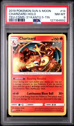 2019 POKEMON SUN & MOON TEAM UP #14 CHARIZARD-HOLO PSA 8 - Image 1