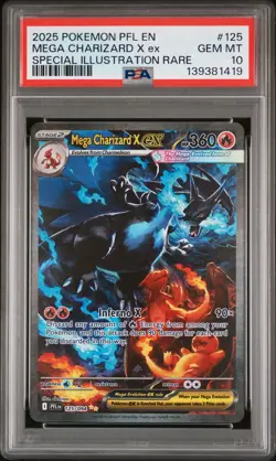 2025 POKEMON PFL SPECIAL ILLUSTRATION RARE #125 MEGA CHARIZARD X EX PSA 10 - Image 1