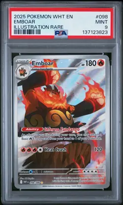 2025 POKEMON WHT EN-WHITE FLARE ILLUSTRATION RARE #098 EMBOAR PSA 9 - Image 1