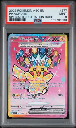 2026 POKEMON ASCENDED HEROES SPECIAL ILLUSTRATION RARE #277 PIKACHU EX PSA 9 - Image 1