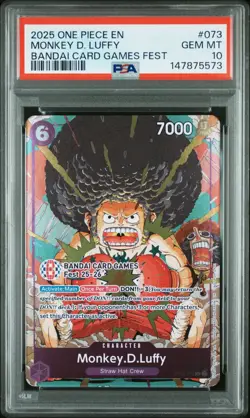 2025 One Piece En Monkey D Luffy Bandai Card Games Fest #073 PSA 10 Gem Mint - Image 1