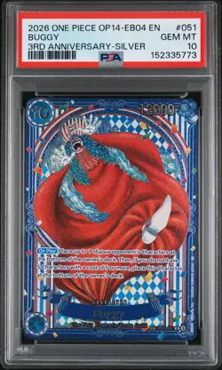 2026 ONE PIECE THE AZURE SEA'S SEVEN 3RD ANNIVERSARY-SILVER #051 BUGGY PSA 10 - Image 1