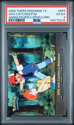 2000 TOPPS POKEMON TV ANIMATION SER 2 EPISODE CARDS ASH CATCHES A POKEMON PSA 4 - Image 1