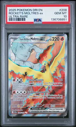 2025 POKEMON DESTINED RIVALS ULTRA RARE #208 TEAM ROCKET'S MOLTRES EX PSA 10 - Image 1
