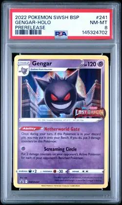 2022 POKEMON SWSH BLACK STAR PROMO PRERELEASE #241 GENGAR-HOLO PSA 8 - Image 1