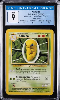 1999 POKEMON BASE SET 1999-2000 “4TH PRINT” #33 KAKUNA CGC 9 - Image 1