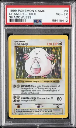 1999 POKEMON GAME SHADOWLESS #3 CHANSEY-HOLO PSA 4 - Image 1