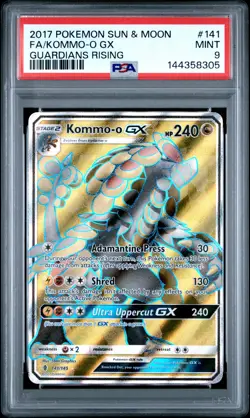 2017 POKEMON SUN & MOON GUARDIANS RISING #141 FULL ART/KOMMO-O GX PSA 9 - Image 1