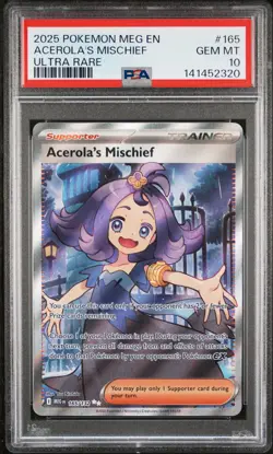 2025 POKEMON MEG EN-MEGA EVOLUTION ULTRA RARE #165 ACEROLA'S MISCHIEF PSA 10 - Image 1