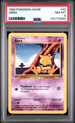 1999 POKEMON BASE SET UNLIMITED #43 ABRA PSA 8 - Image 1
