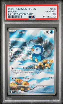 2025 POKEMON PFL EN-PHANTASMAL FLAMES ILLUSTRATION RARE #098 PIPLUP PSA 10 - Image 1
